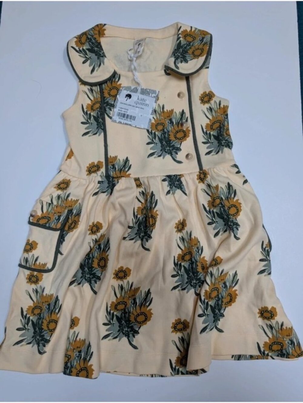 Organic Cotton Calendula Floral Print Sleeveless Apron Dress 3T Kate Quinn